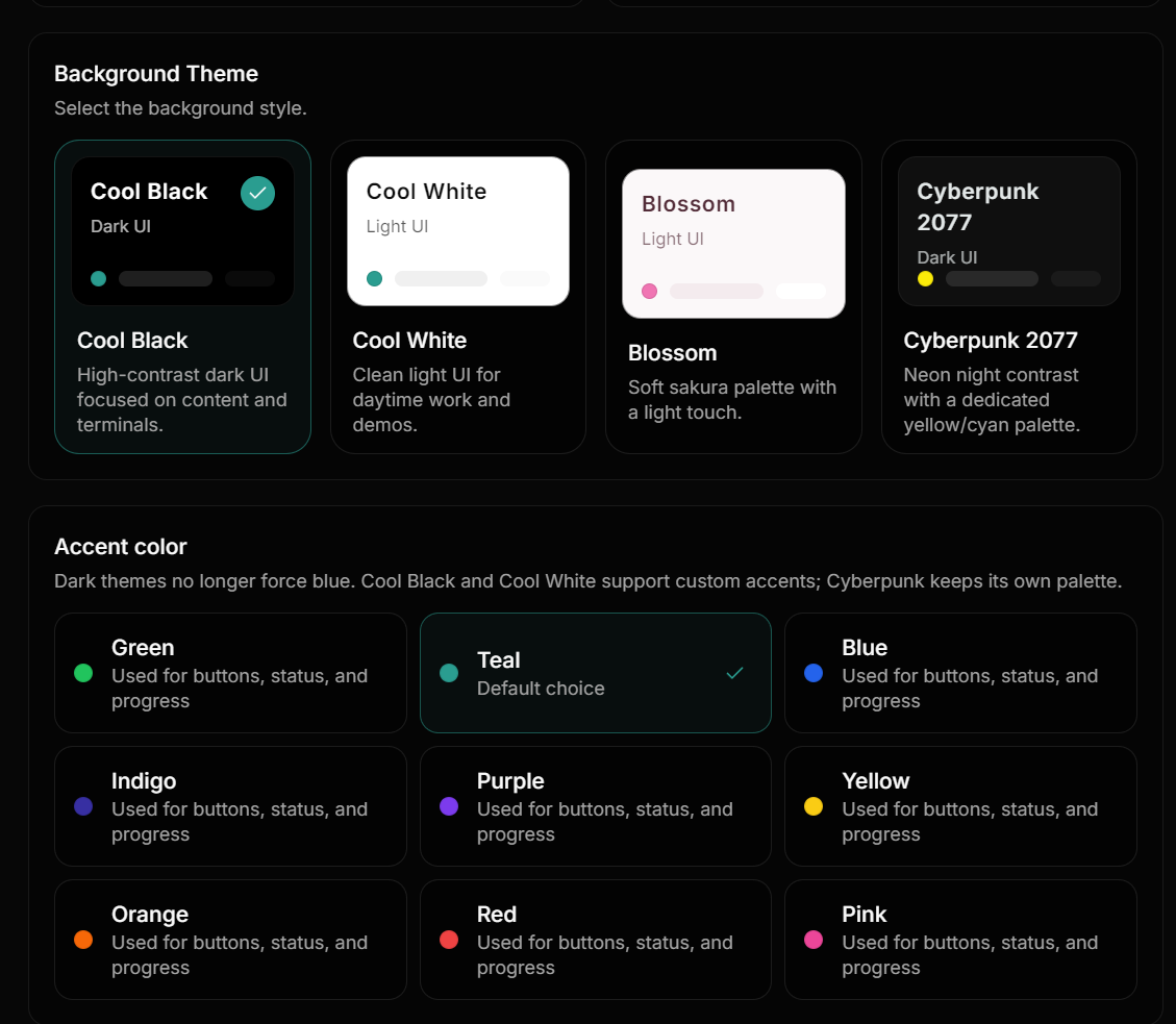 Reflex theme settings